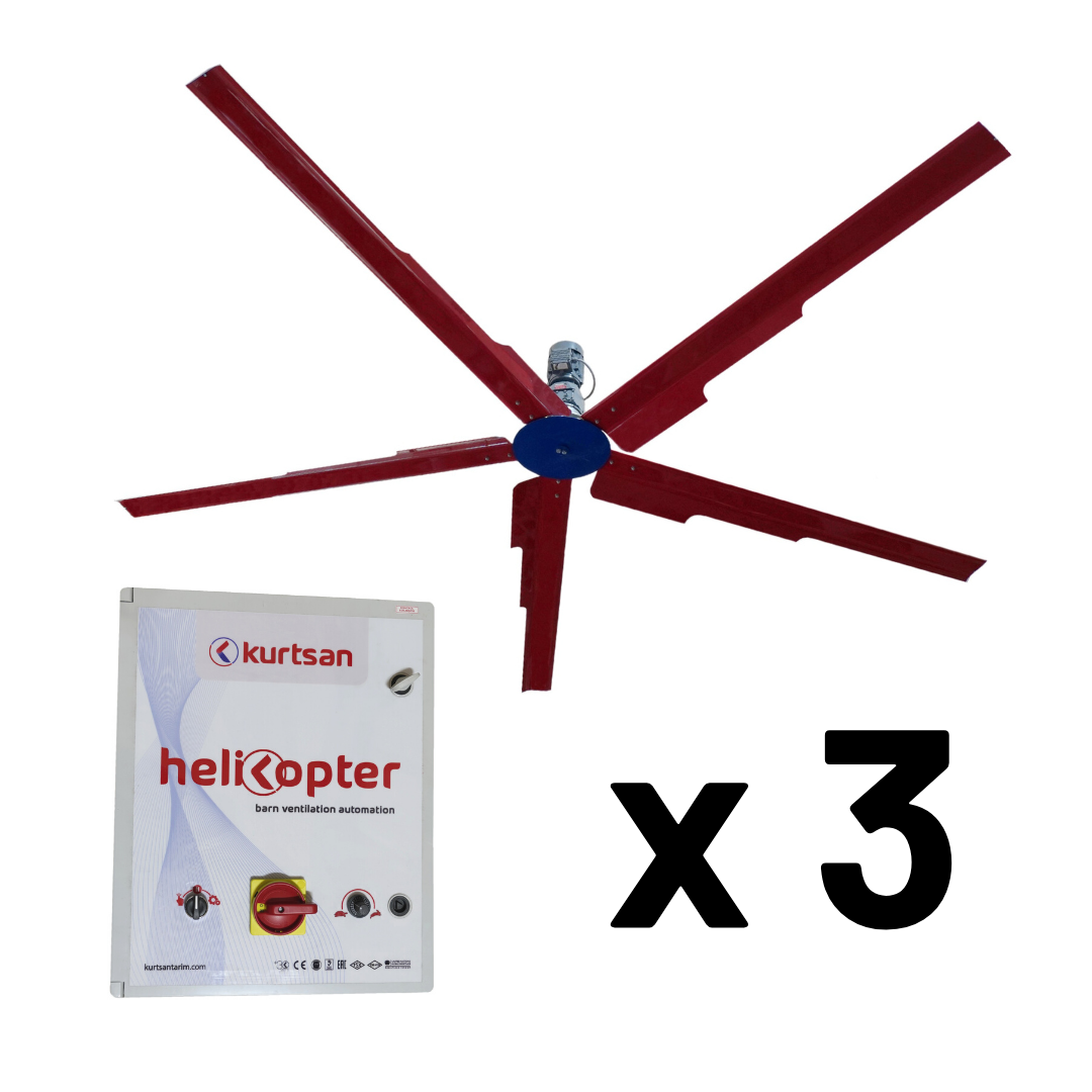 Helikopterituuletin 3 kpl, Ø 4 m, 0,75 kW+ Ohjauskeskus
